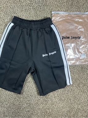 Palm Angels Men’s Black Track Shorts with White Side Stripes